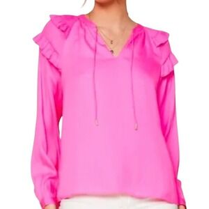 Skies Are Blue Pink Ruffled Long Sleeve Blouse‎